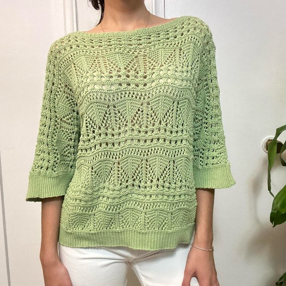 Designer  Knit Crochet Sweater Green Size Small - Picture 7 of 8
